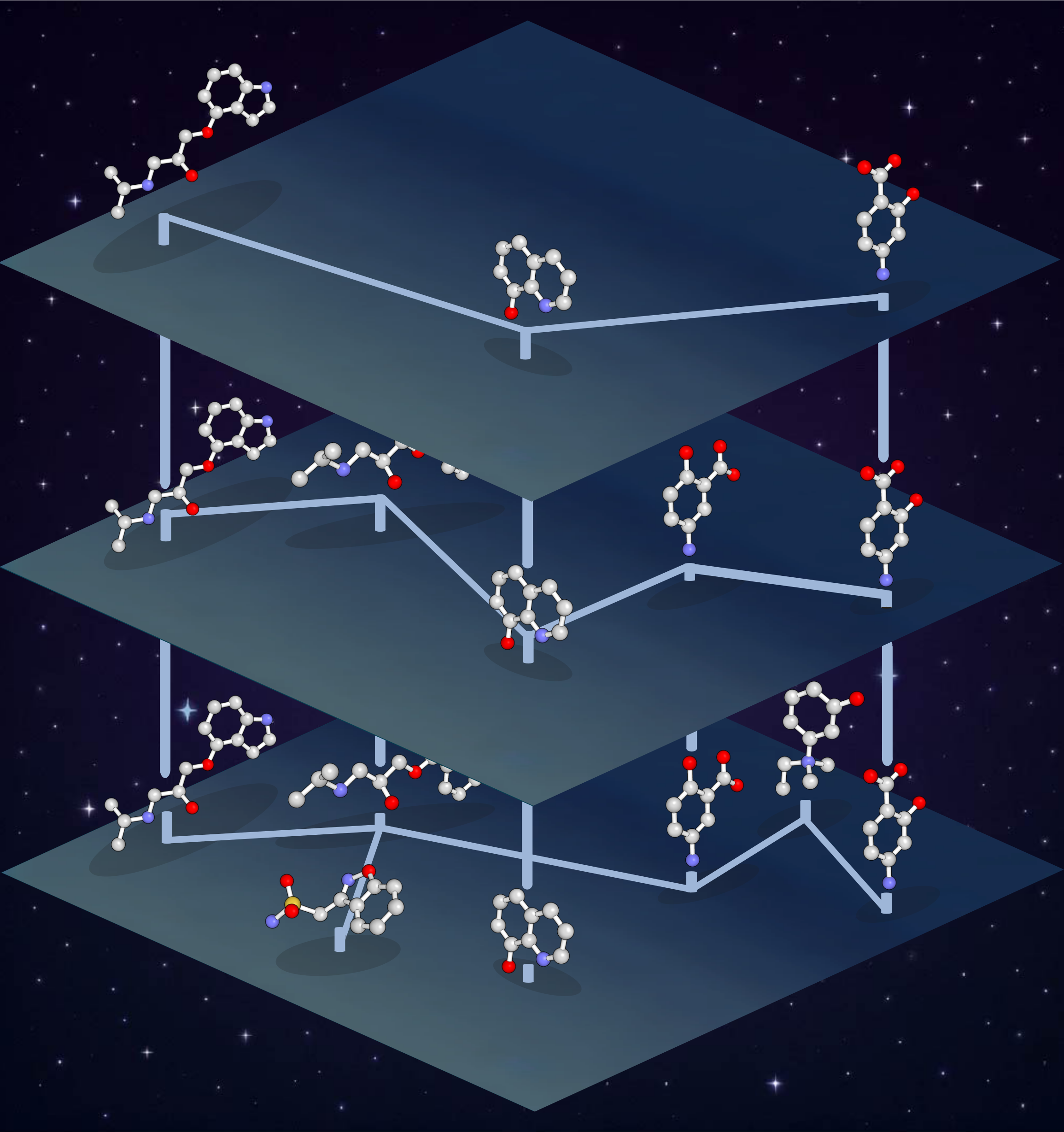 RAD Method Visualization - Hierarchical HNSW layers with molecular structures